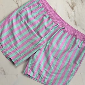 NWT MAD ENGINE Men's Striped Swim Shorts Trunks Purple Aqua SZ XL Swim Beach